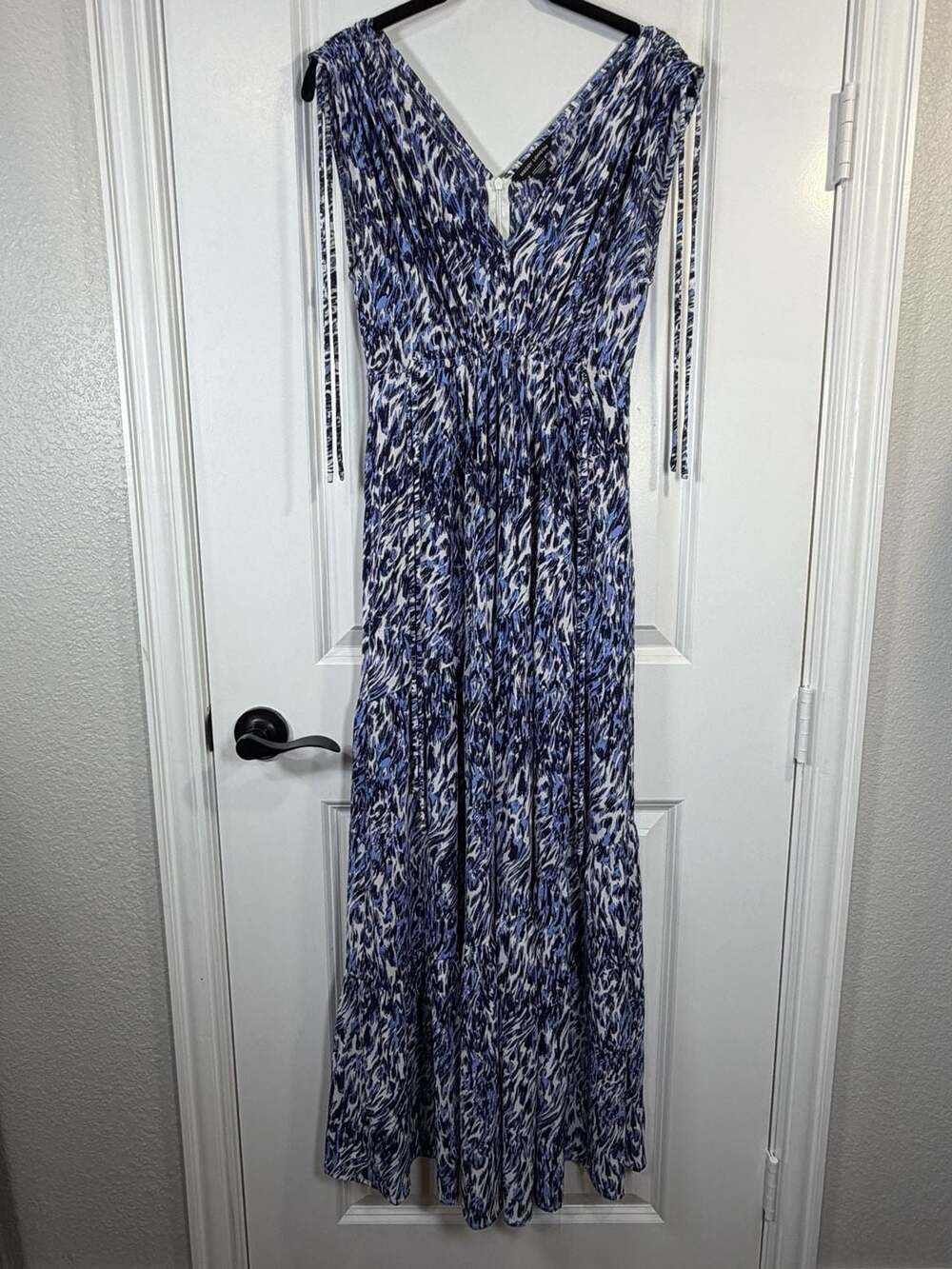 Maggy London Blue Abstract Print Tiered Maxi Dress Size 0